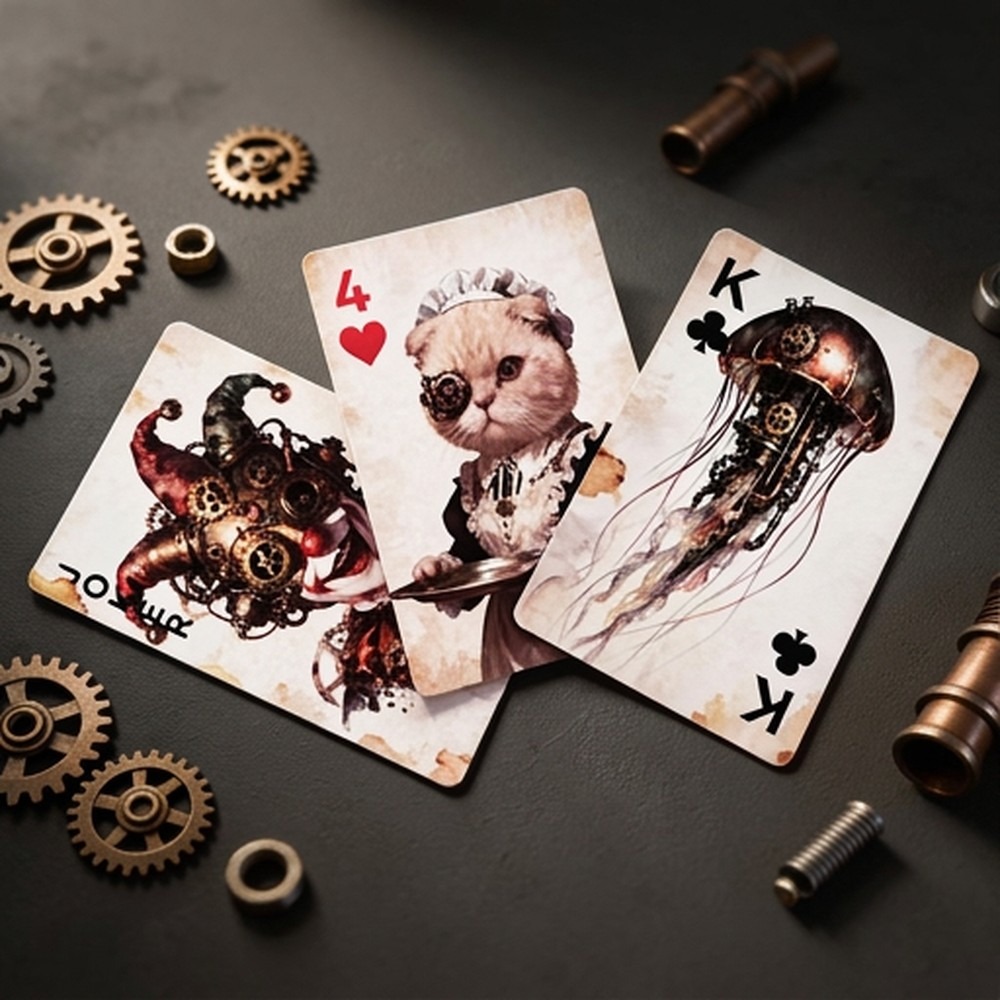 스팀펑크 스타일의 빈티지 55장 포커 카드 세트, 두꺼 - Vintage Collectible Playing Cards 리뷰 및 가격