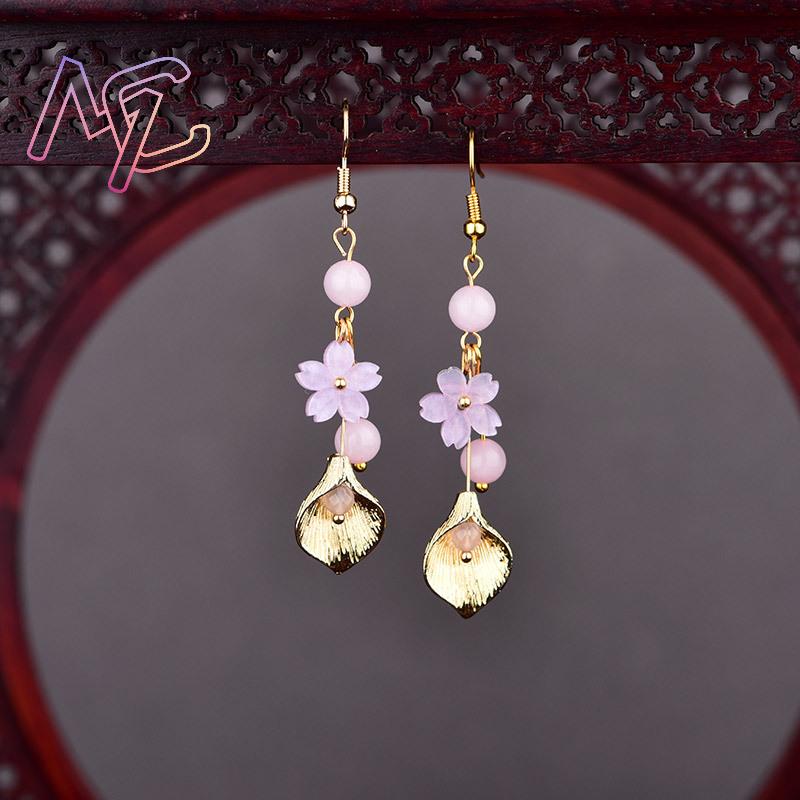 핑크 천연 옥 꽃 귀걸이 여성을위한 빈티지 선물 부적  - Vintage Items 리뷰 및 가격