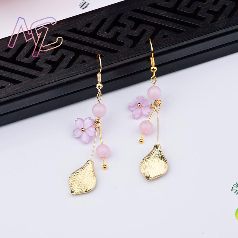 핑크 천연 옥 꽃 귀걸이 여성을위한 빈티지 선물 부적  - Vintage Items 리뷰 및 가격