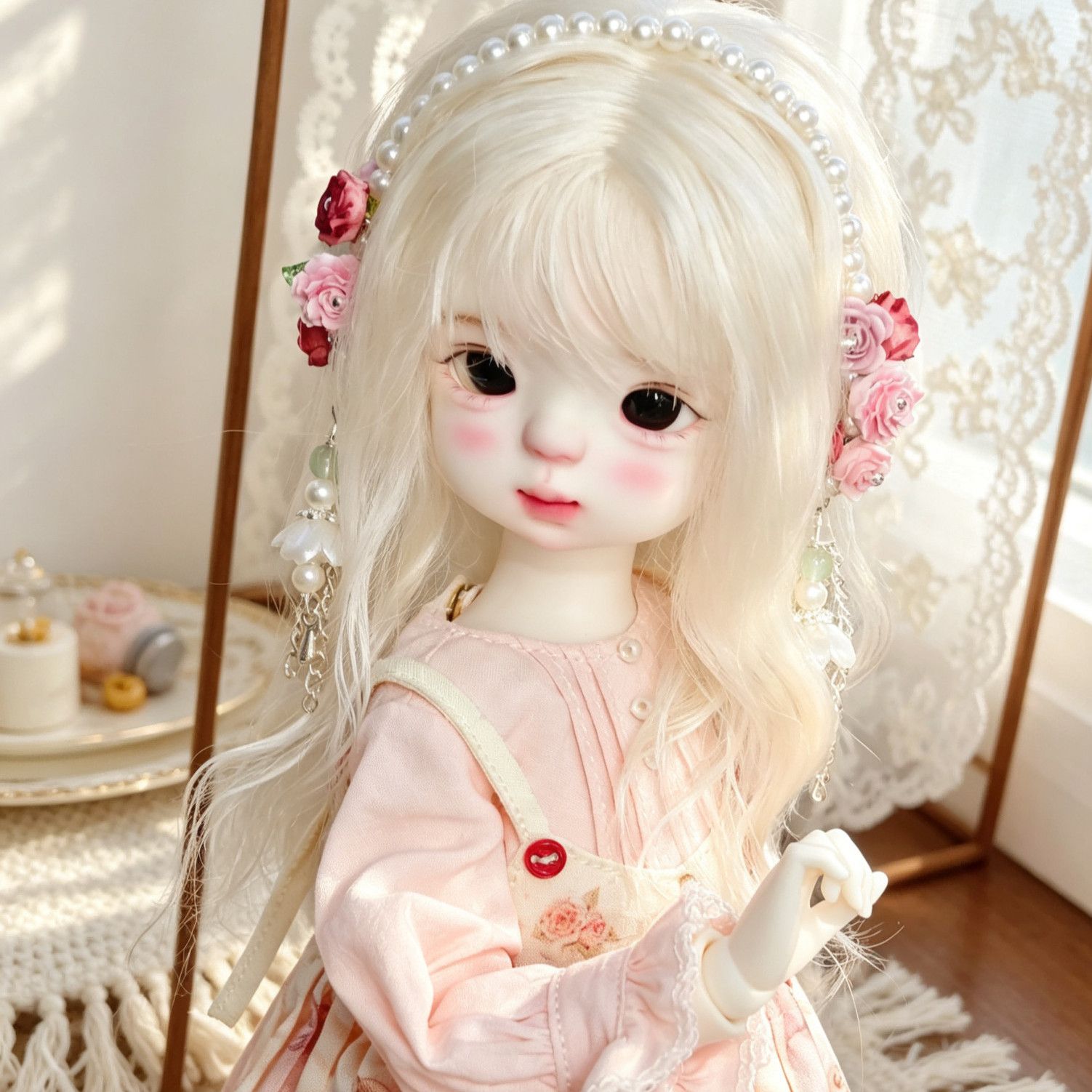 수제 진주 꽃 인형 헤어밴드, 긴 태슬 체인 헤어 리스 - Vintage Collectible And Vintage Dolls 리뷰 및 가격