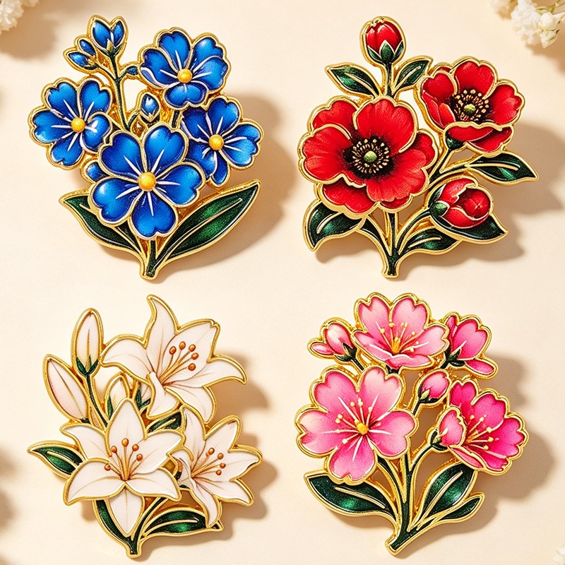 귀여운 빈티지 다채로운 꽃무늬 에나멜 핀 백합 벚꽃 양 - Vintage Items 리뷰 및 가격