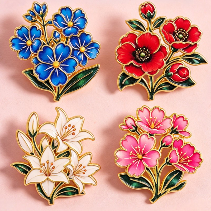 귀여운 빈티지 다채로운 꽃무늬 에나멜 핀 백합 벚꽃 양 - Vintage Items 리뷰 및 가격