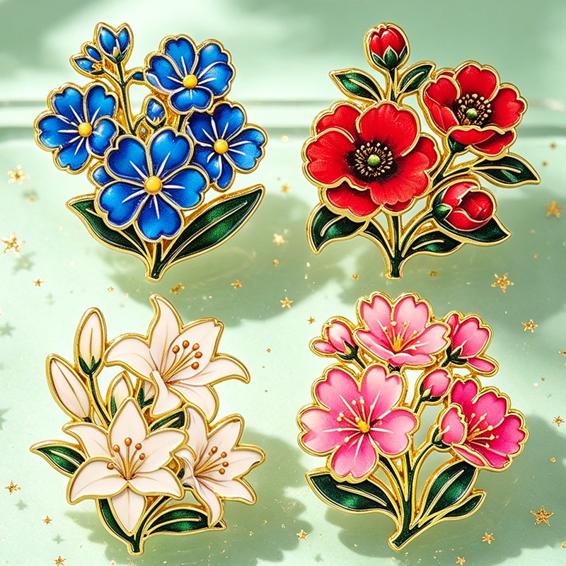 귀여운 빈티지 다채로운 꽃무늬 에나멜 핀 백합 벚꽃 양 - Vintage Items 리뷰 및 가격